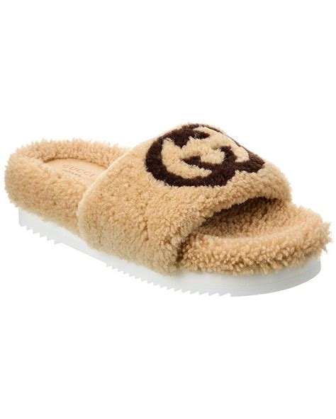 gucci interlocking g shearling slides|gucci g interlocking sandals.